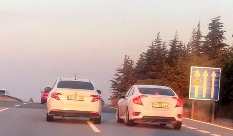 Eskişehir-Bursa yolunda tehlikeli araç çekişmesi