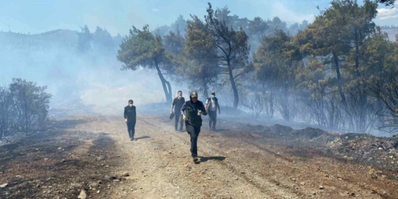 Bursa Büyükorhan’da otluk yangını ormanlık alana sıçrayıp söndürüldü