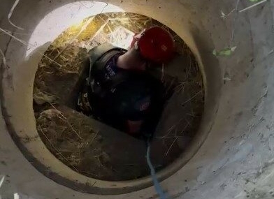 Rögar kapağından düşen keçi itfaiye tarafından kurtarıldı