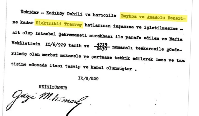 Atatürk’ün 1929 tarihli Beykoz tramvay kararı arşivden çıktı