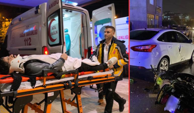 İnegöl’de otomobilin çarptığı motosiklette iki kardeş yaralandı