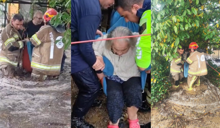 İznik’te selde mahsur kalan üç kişi kurtarıldı