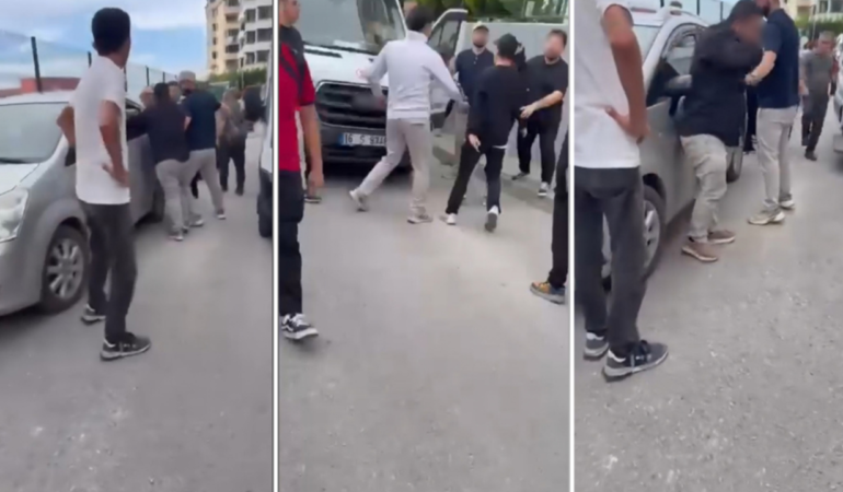 Mudanya’da okul önündeki servis kavgası kamerada