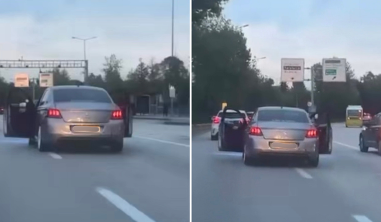 Osmangazi’de seyir halindeki otomobilin kapıları açıldı